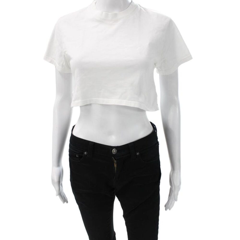 x Karla Womens Cropped T-Shirt White Cotton Crew Neck Short Sleeve Size XS